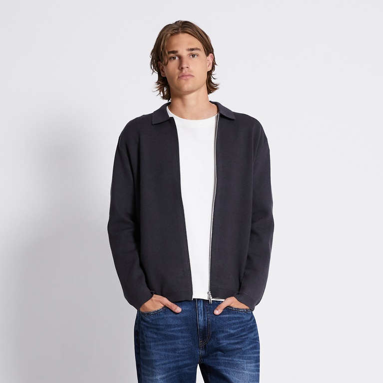 Zip Knit Cardigan "Reed" Dark Grey